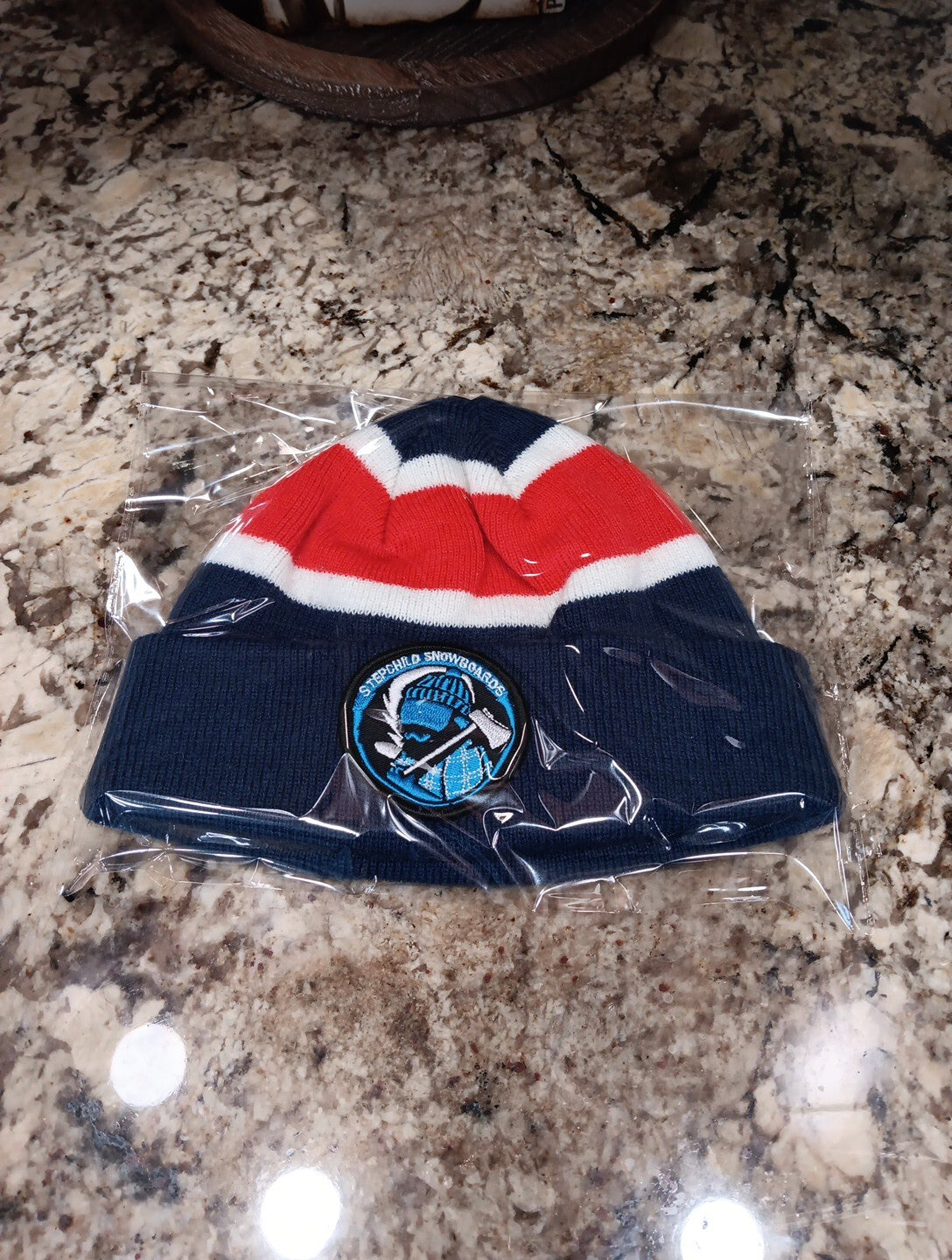 Stepchild Snowboards Patch Beanie Toque One Size Fits All. Blue Red White Cap X
