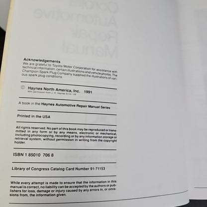 Haynes Toyota Corolla 1984-1991 Repair Manual Front-wheel Drive Models- 1025