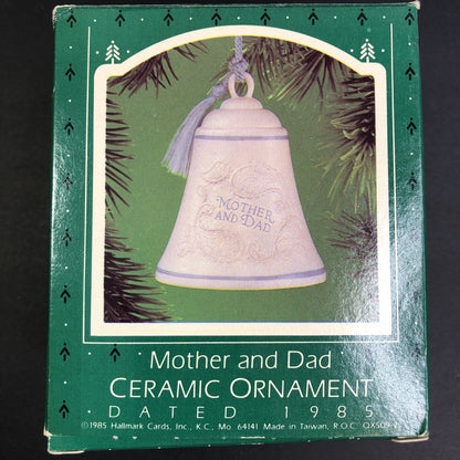 Hallmark Bell Mother And Dad Ceramic Ornament Dated 1985 Keepsake Christmas TW