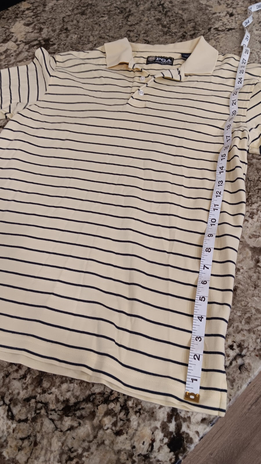 PGA Authentic Small Mens T-Shirt Yellow With Navy Blue Stripes TH