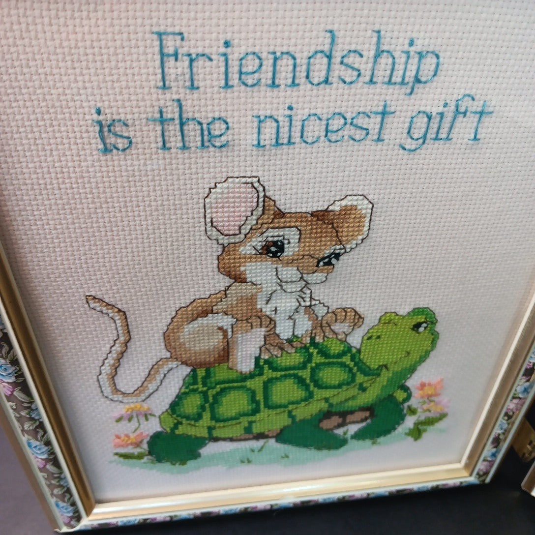 Needlepoint Finished In Frame Desk Decor Gorgeous! Turtle Rabbit Mouse Canada