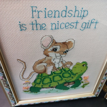Needlepoint Finished In Frame Desk Decor Gorgeous! Turtle Rabbit Mouse Canada