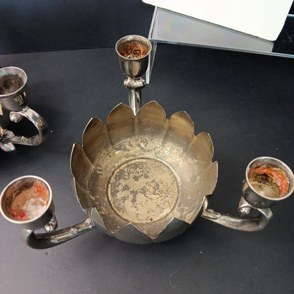 Pair Of Silver Plated Candelabras Lotus Flower Candle Holders. Read. No Candles
