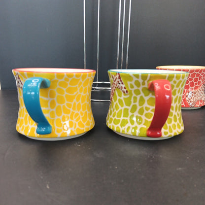 Pier 1 Imports Giraffe Stackable Coffee Tea Mugs Cups Set of 4 Has Crazing CN