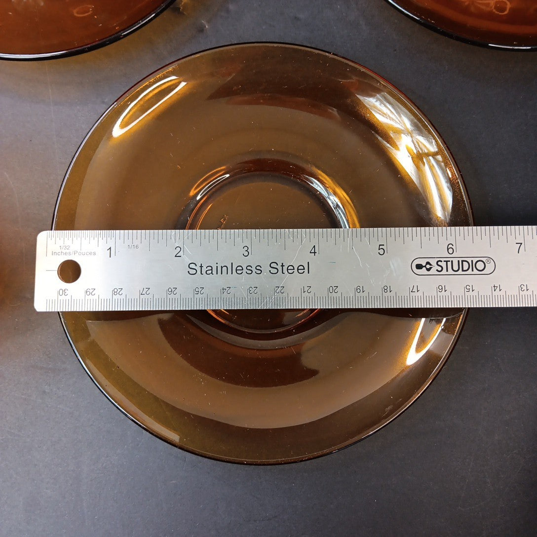 1970’s 3 Sets Duralex France Amber Glass Cups & Saucers Very Good Condition FR