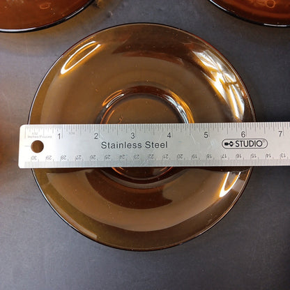 1970’s 3 Sets Duralex France Amber Glass Cups & Saucers Very Good Condition FR