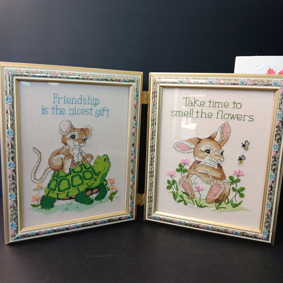 Needlepoint Finished In Frame Desk Decor Gorgeous! Turtle Rabbit Mouse Canada