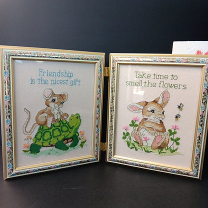 Needlepoint Finished In Frame Desk Decor Gorgeous! Turtle Rabbit Mouse Canada