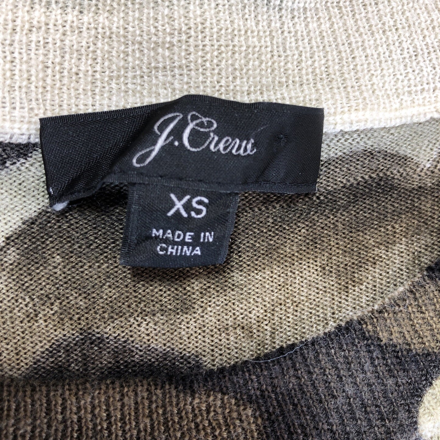 Size XS J. Crew WOOL CAMO Womens Sweater 100% Merino Light Weight Crew Neck CN