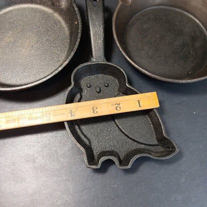 3 X Small Cast Iron Pans For Camping RV Travel Eggs Etc. Owl See Photos