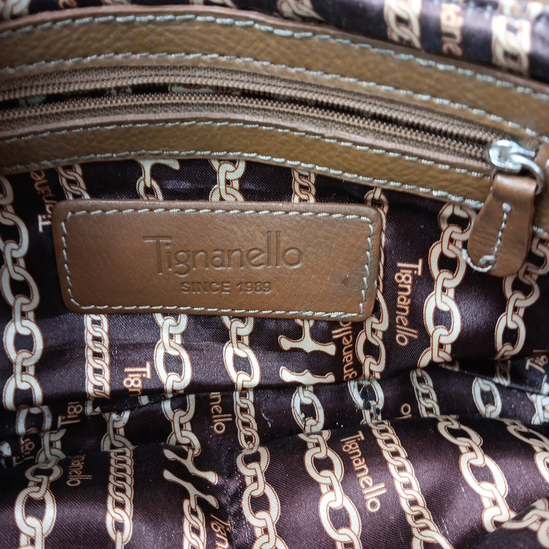 Tignanello Leather Brown Hobo Handbag Magnetic Zip Close Purse With Defects CN