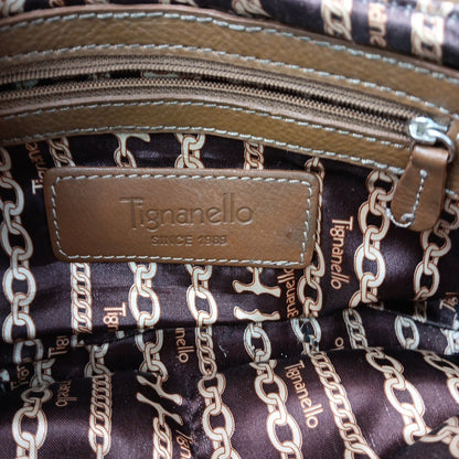 Tignanello Leather Brown Hobo Handbag Magnetic Zip Close Purse With Defects CN