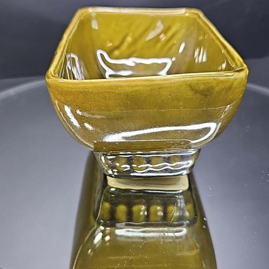 Vintage 404 6 USA Avocado Olive Green Rectangle Footed Pottery Planter