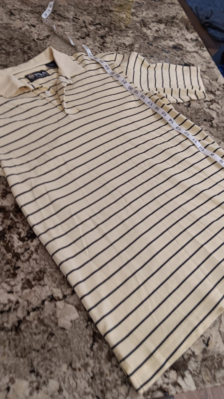 PGA Authentic Small Mens T-Shirt Yellow With Navy Blue Stripes TH