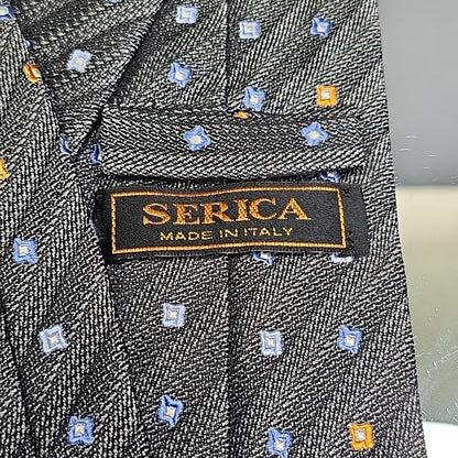 Serica Made in Italy Silk Tie Grey Box Cross Stripe Pattern Formal Career