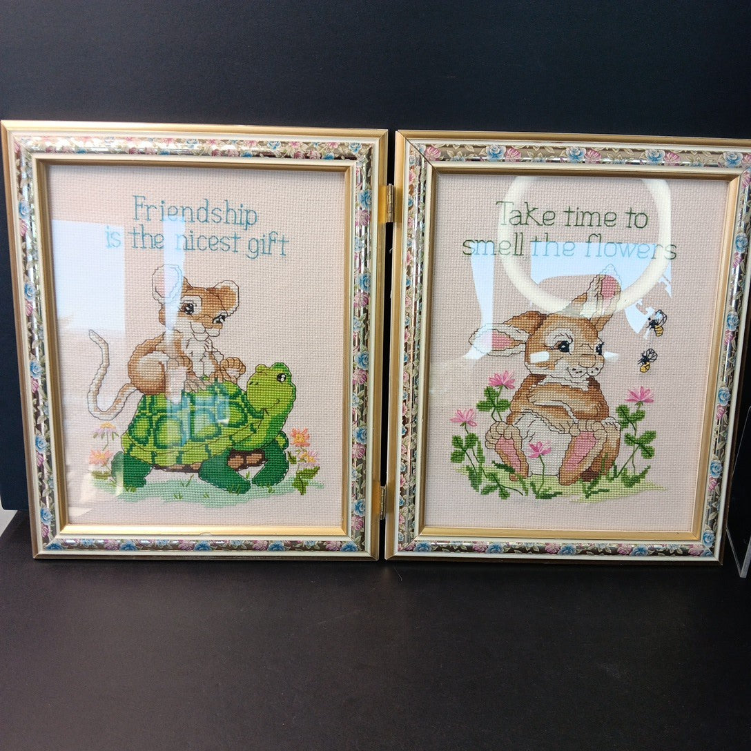 Needlepoint Finished In Frame Desk Decor Gorgeous! Turtle Rabbit Mouse Canada