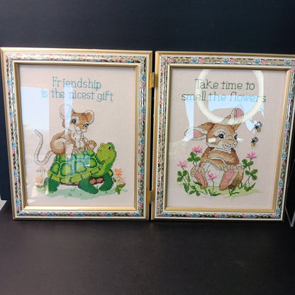 Needlepoint Finished In Frame Desk Decor Gorgeous! Turtle Rabbit Mouse Canada