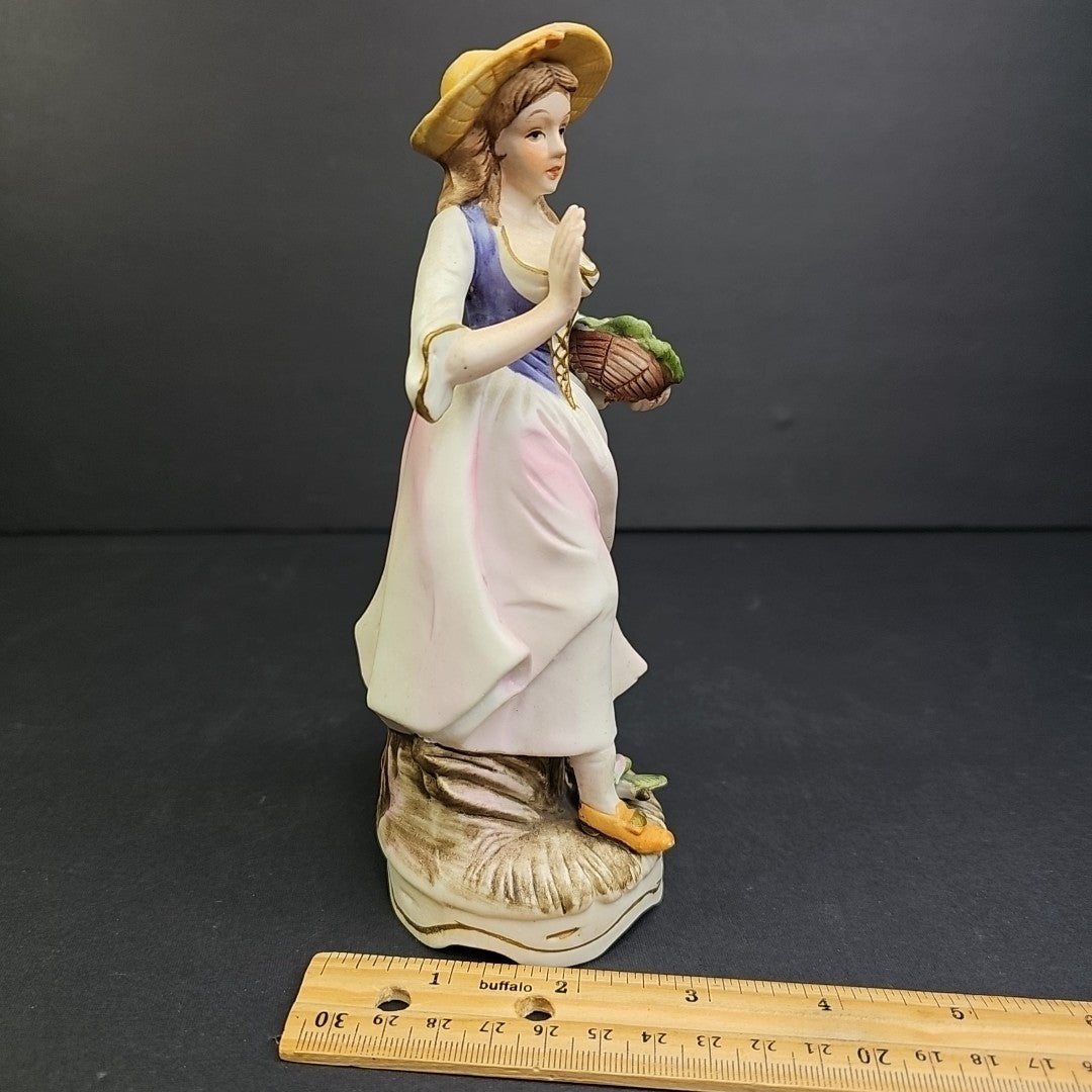 Porcelain Figure of Lady with Basket of Grapes 7"