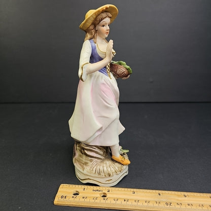 Porcelain Figure of Lady with Basket of Grapes 7"