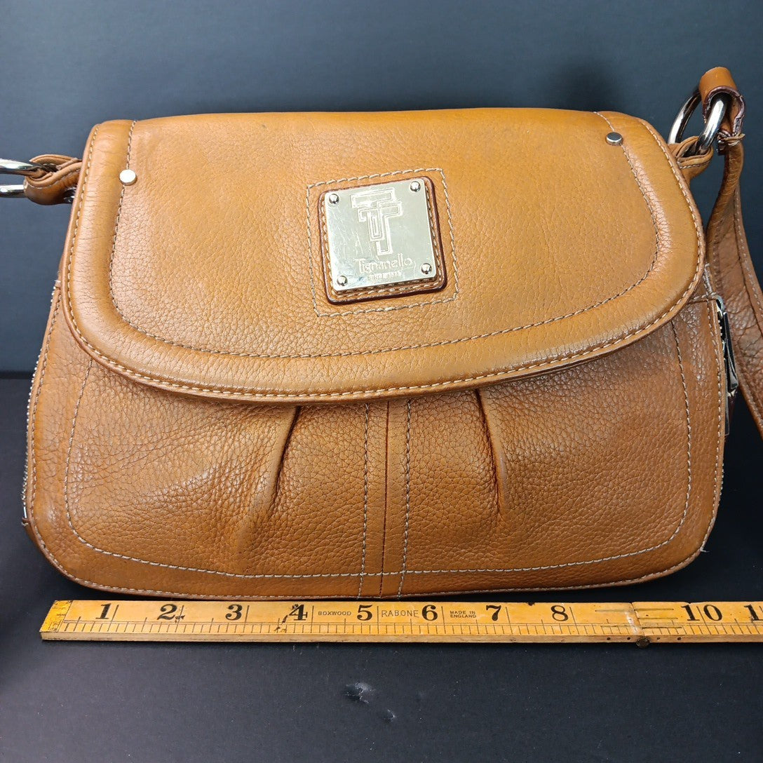 Tignanello Leather Brown Hobo Handbag Magnetic Zip Close Purse With Defects CN