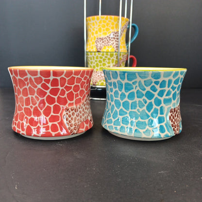 Pier 1 Imports Giraffe Stackable Coffee Tea Mugs Cups Set of 4 Has Crazing CN