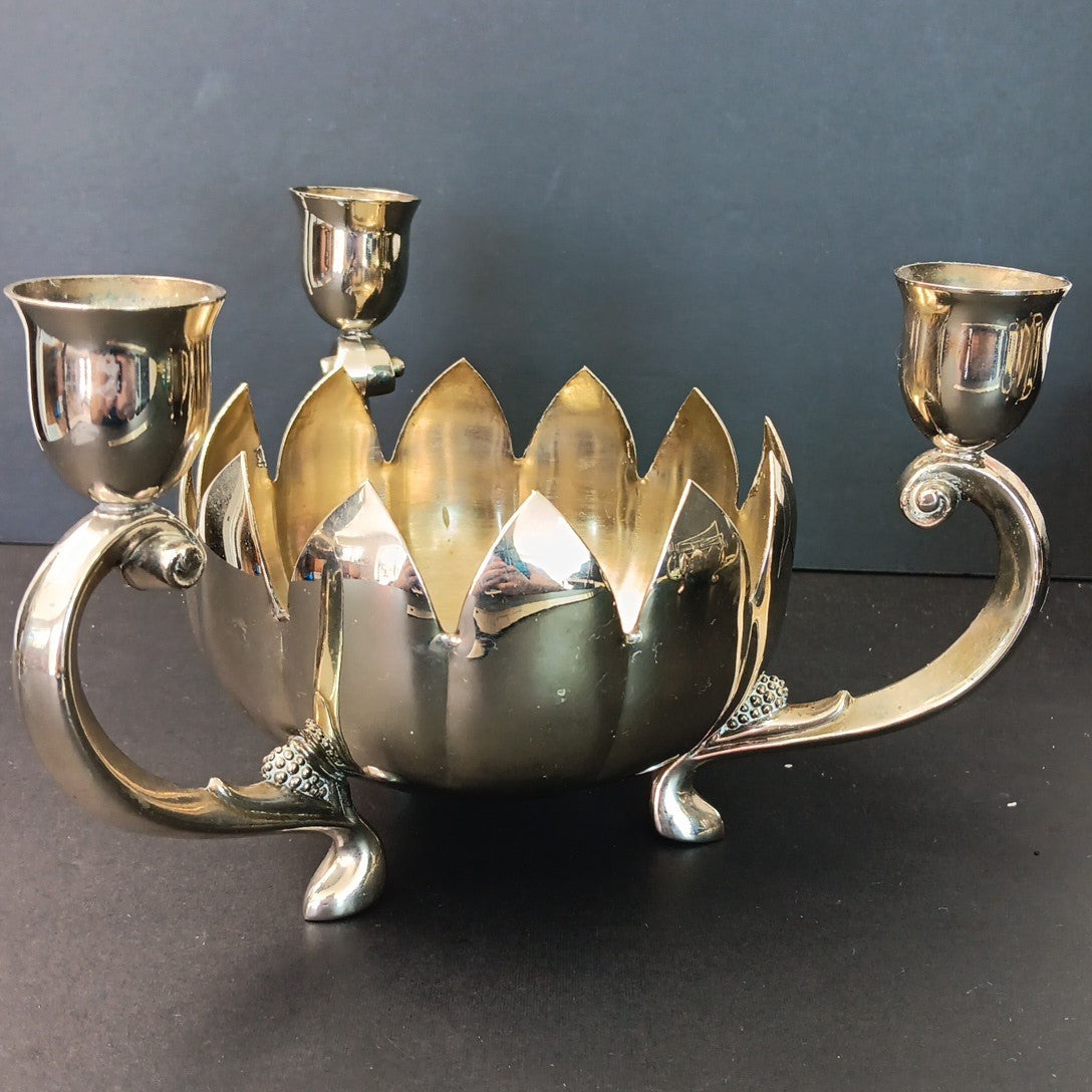 Pair Of Silver Plated Candelabras Lotus Flower Candle Holders. Read. No Candles