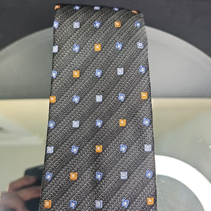 Serica Made in Italy Silk Tie Grey Box Cross Stripe Pattern Formal Career