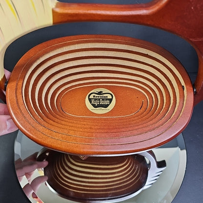 HAWAIIAN MAGIC BASKET  WOODEN ROOSTER  (BREAD BASKET) FARMHOUSE CHIC