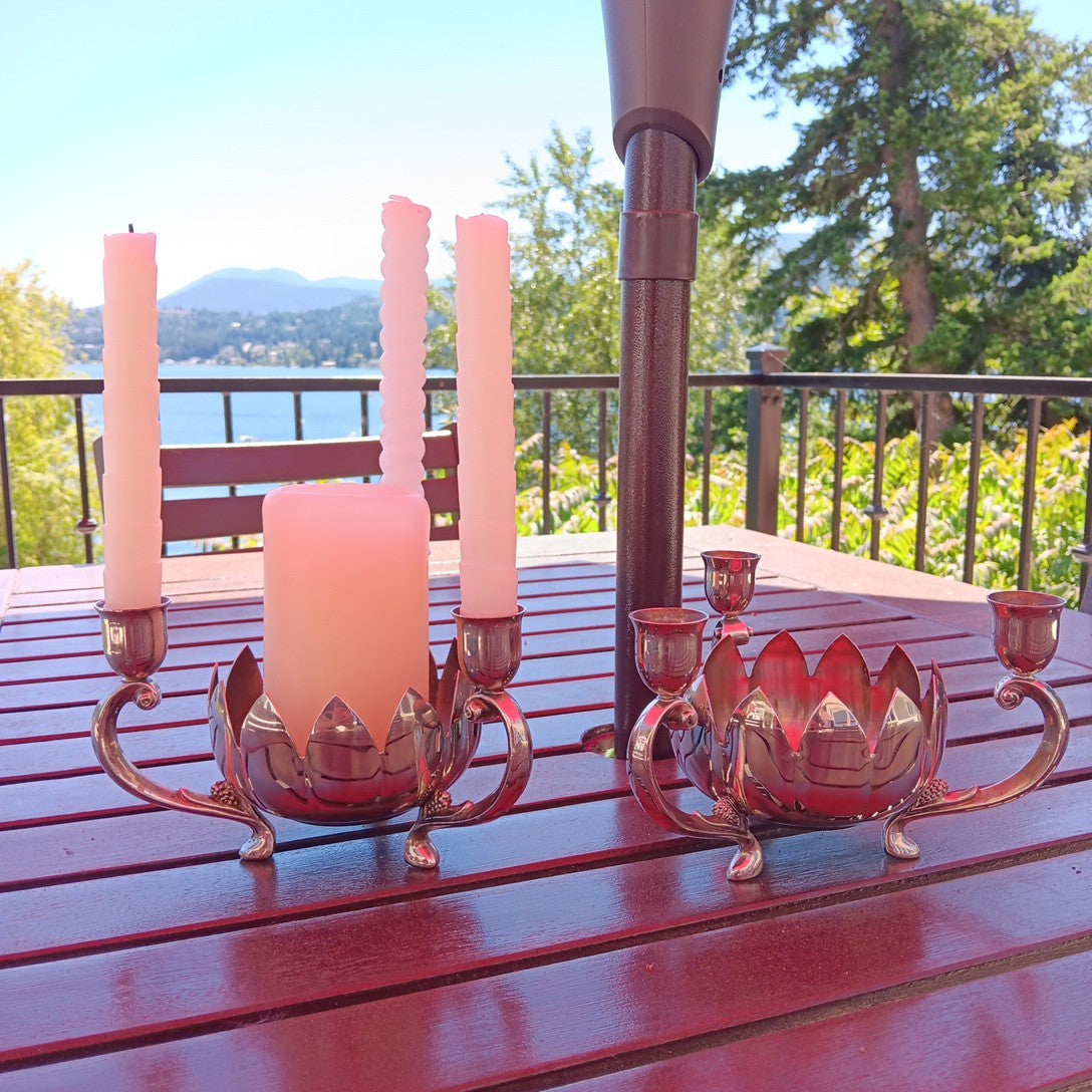 Pair Of Silver Plated Candelabras Lotus Flower Candle Holders. Read. No Candles