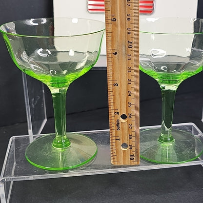 Vintage Uranium Glass Stemmed Wine Goblets  Set of 2 Glows Under 395 365