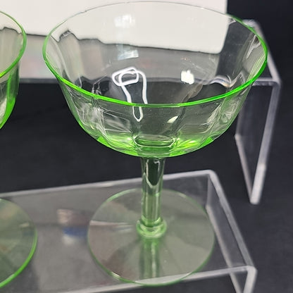 Vintage Uranium Glass Stemmed Wine Goblets  Set of 2 Glows Under 395 365