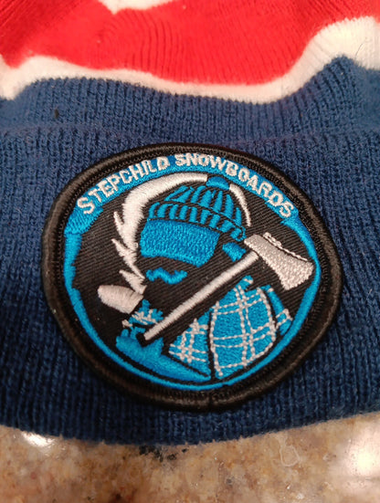 Stepchild Snowboards Patch Beanie Toque One Size Fits All. Blue Red White Cap X