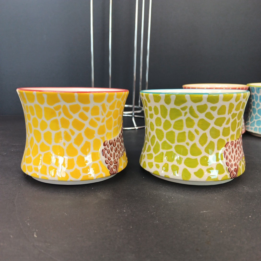 Pier 1 Imports Giraffe Stackable Coffee Tea Mugs Cups Set of 4 Has Crazing CN