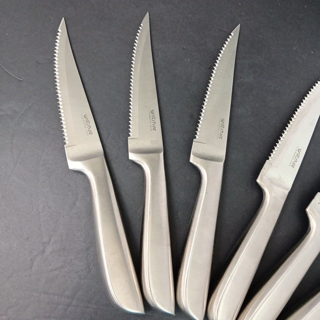 6 Wiltshire Steak Knifes Brushed Stainless Steel INOX Large Handle CN