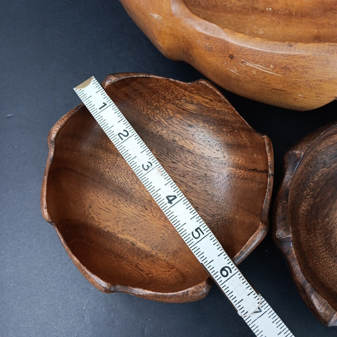 Vintage Monkey Pod Philippines Wood Salad Bowl Set ~ 5 Piece Flower Shaped