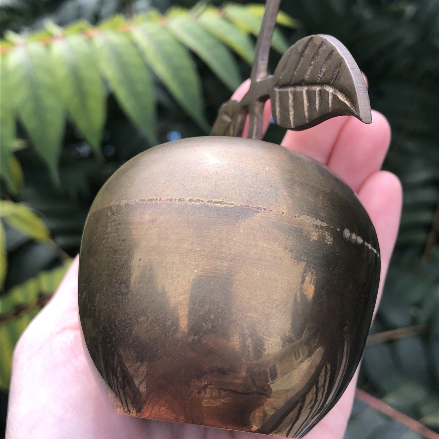 Brass Apple Bell Unpolished Natural Patina Home Decor School Teacher Gift IN