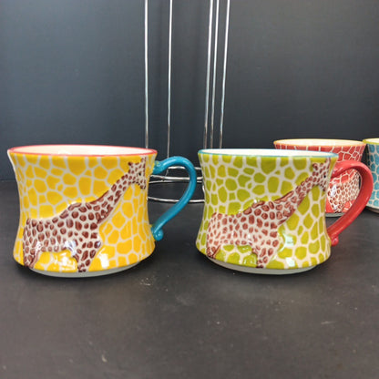 Pier 1 Imports Giraffe Stackable Coffee Tea Mugs Cups Set of 4 Has Crazing CN