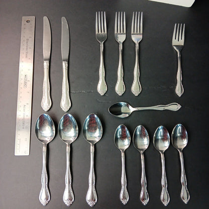 14pc Stainless Steel Korea Flatware Incomplete Set Rose Flowers Fork Knife Spoon