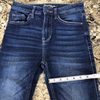 Size 25 X 29 Bootlegger Jeans Denim  Womens High Rise Skinny Ankle Dark Blue BD