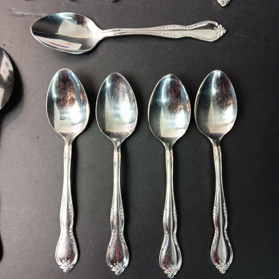 14pc Stainless Steel Korea Flatware Incomplete Set Rose Flowers Fork Knife Spoon