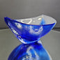 Mats Jonasson Hand Blown Glass Cobalt Blue White Dish Bowl Signed Nautical Ship
