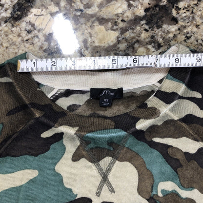 Size XS J. Crew WOOL CAMO Womens Sweater 100% Merino Light Weight Crew Neck CN