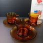 1970’s 3 Sets Duralex France Amber Glass Cups & Saucers Very Good Condition FR