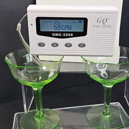 Vintage Uranium Glass Stemmed Wine Goblets  Set of 2 Glows Under 395 365