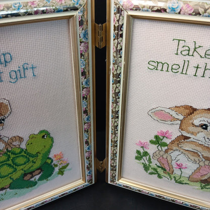 Needlepoint Finished In Frame Desk Decor Gorgeous! Turtle Rabbit Mouse Canada