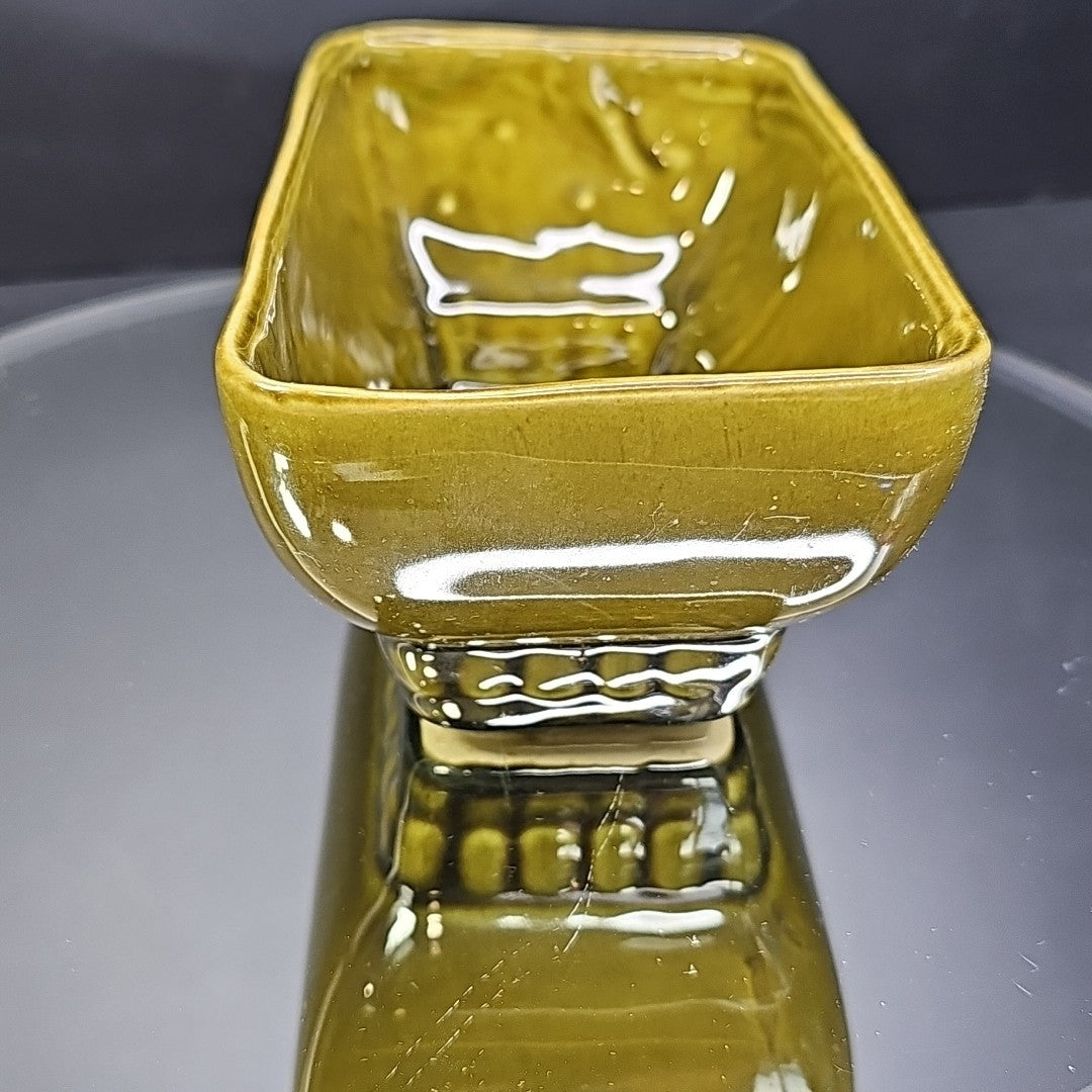 Vintage 404 6 USA Avocado Olive Green Rectangle Footed Pottery Planter