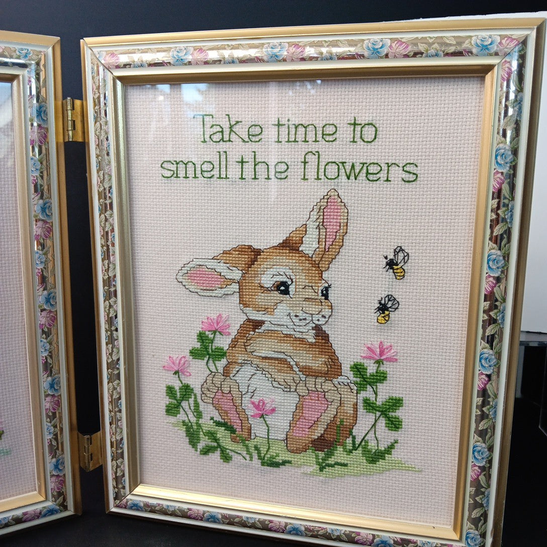 Needlepoint Finished In Frame Desk Decor Gorgeous! Turtle Rabbit Mouse Canada