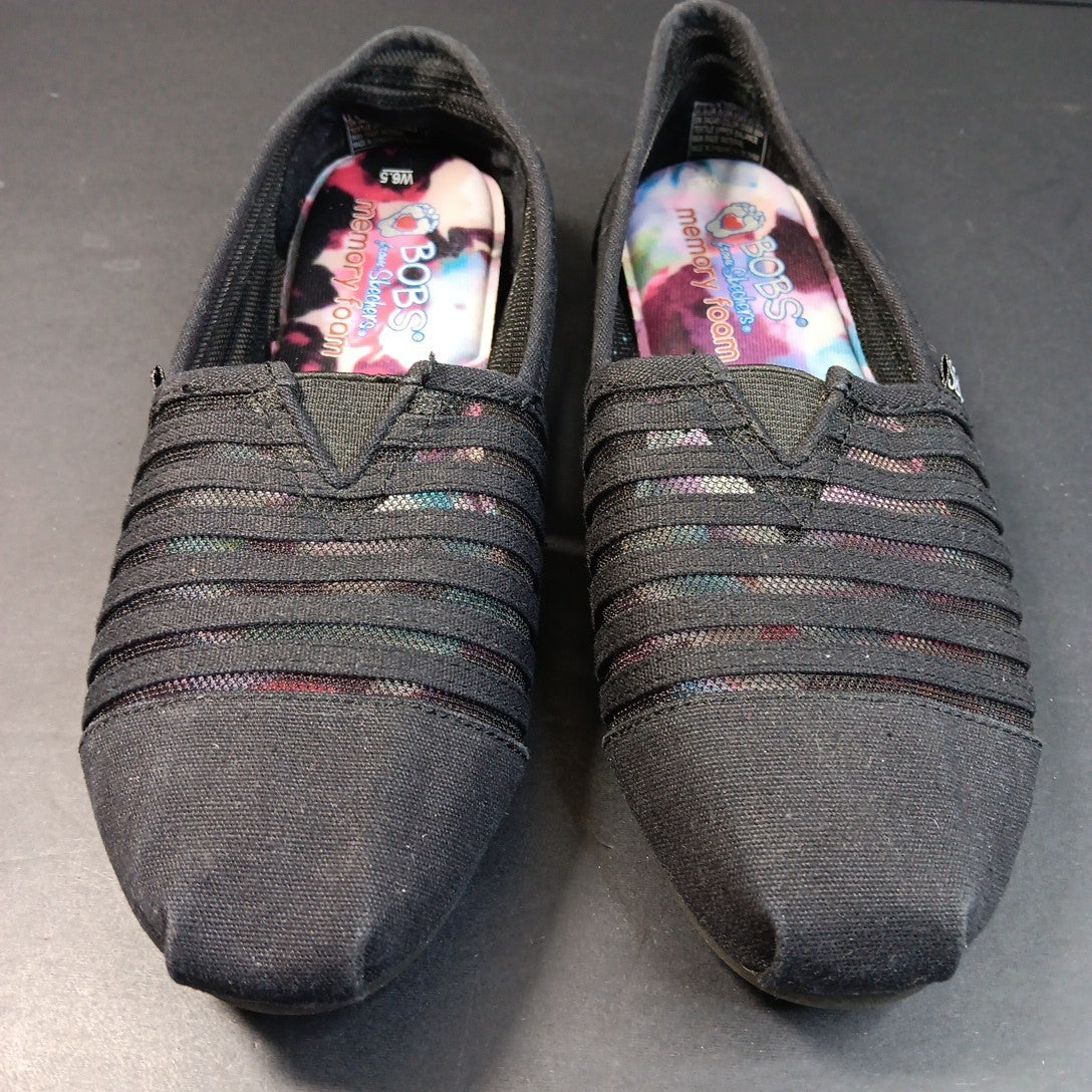 Bobs from Skechers Womens Black Canvas Mesh Slip on Ballet Flat Size 6.5 CN