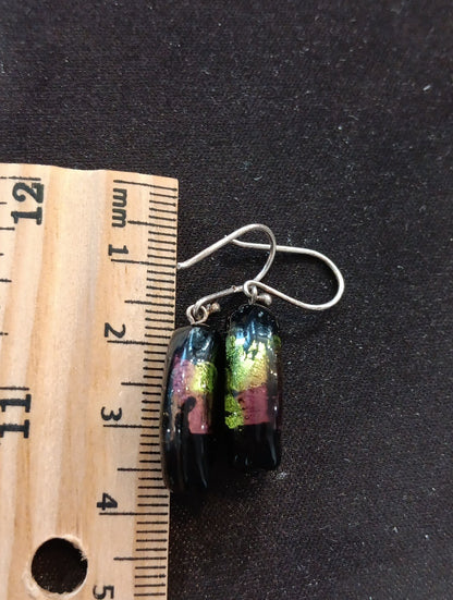 Pair Of Fused Glass Multi Color Dangle Drop Earnings Gift For Wife Girlfriend