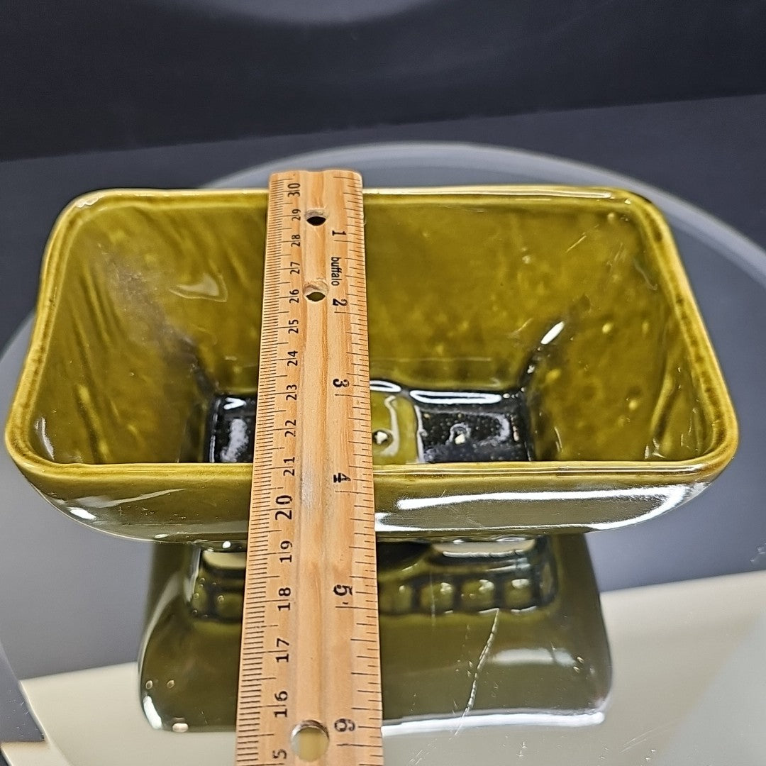 Vintage 404 6 USA Avocado Olive Green Rectangle Footed Pottery Planter